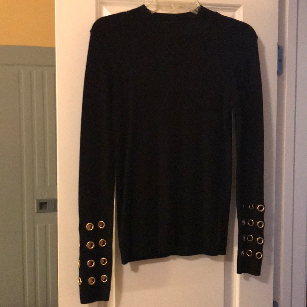 Black mock neck sweater with grommets